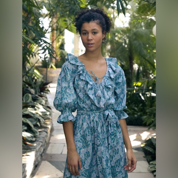 Mille Resort & Travel June Ruffle Midi Dress in Blue Pansy - Picture 11 of 12